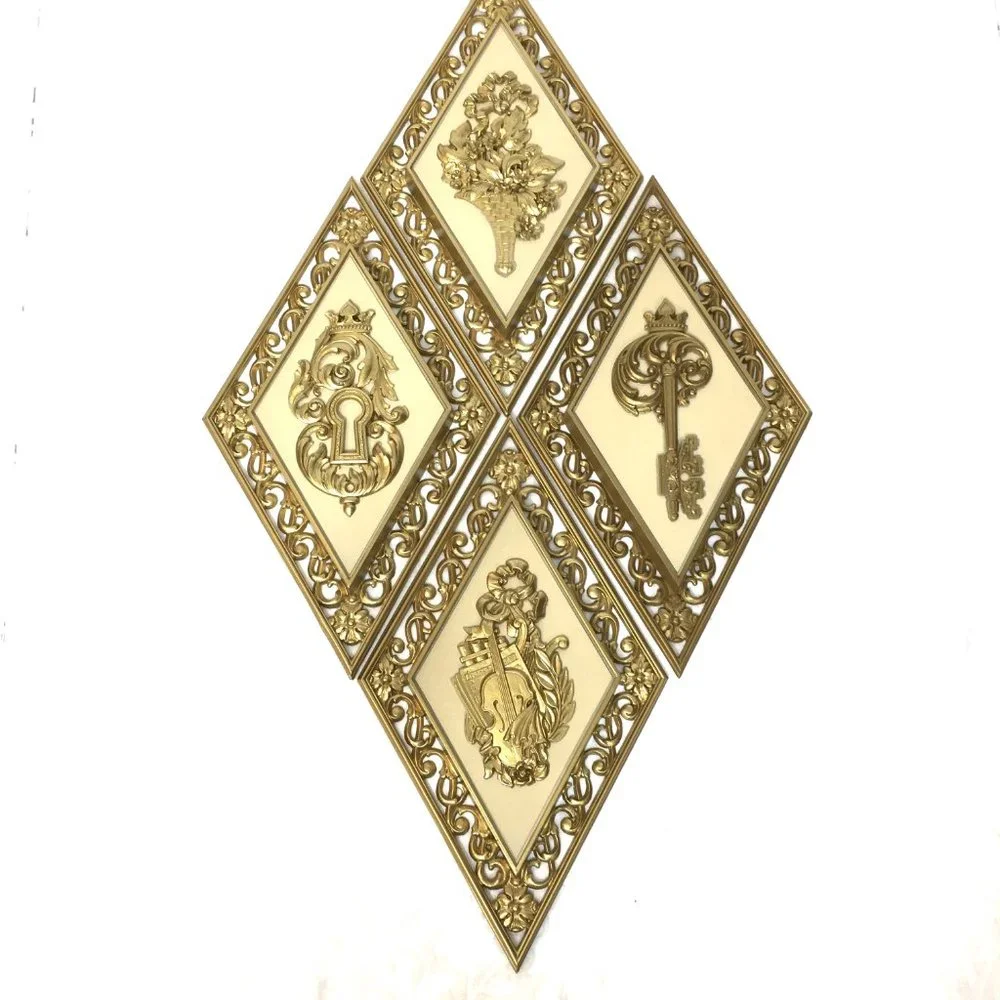 * DART MCM  Diamond Music and Key Wall Decor Plaques Vintage 14” x 8”